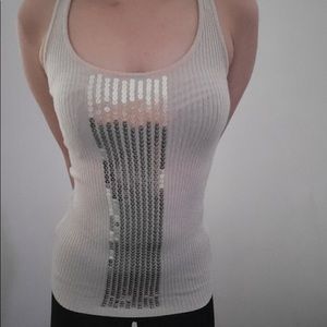 Silver metallic sequins ribbed racer back